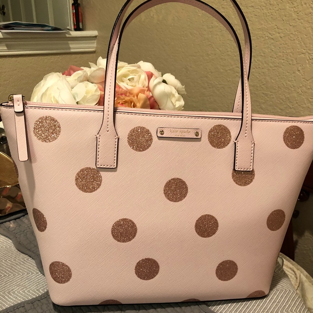 Kate Spade soft pink purse with gold glitter